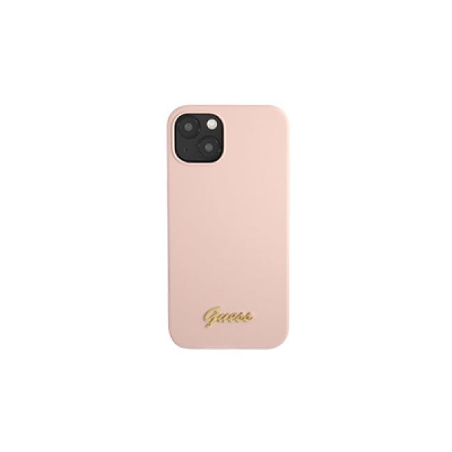 Guess Phone Case for iPhone 13 Pro Max - جراب سيليكون وردي مع ذهبي